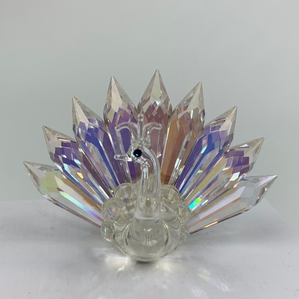 Glass Peacock Figurine with Iridescent Feathers